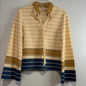 Striped Long Sleeve Top - Cream, Brown, and Blue